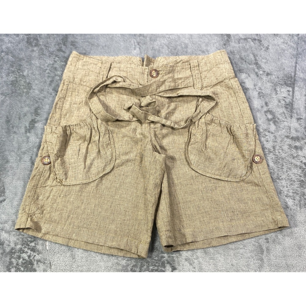 DKNY Shorts Womens 4 Beige Linen Blend Cargo Pockets Drawstring Safari Granola